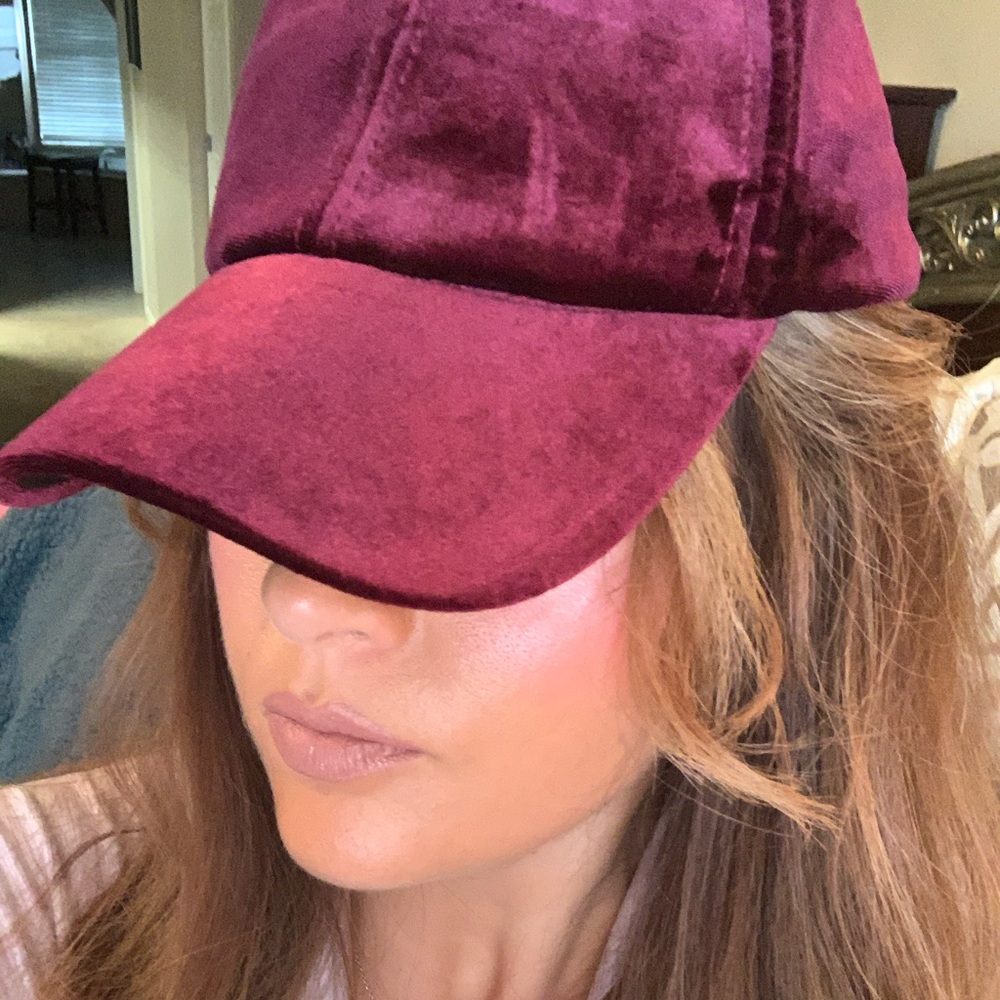 Burgundy velvet baseball cap